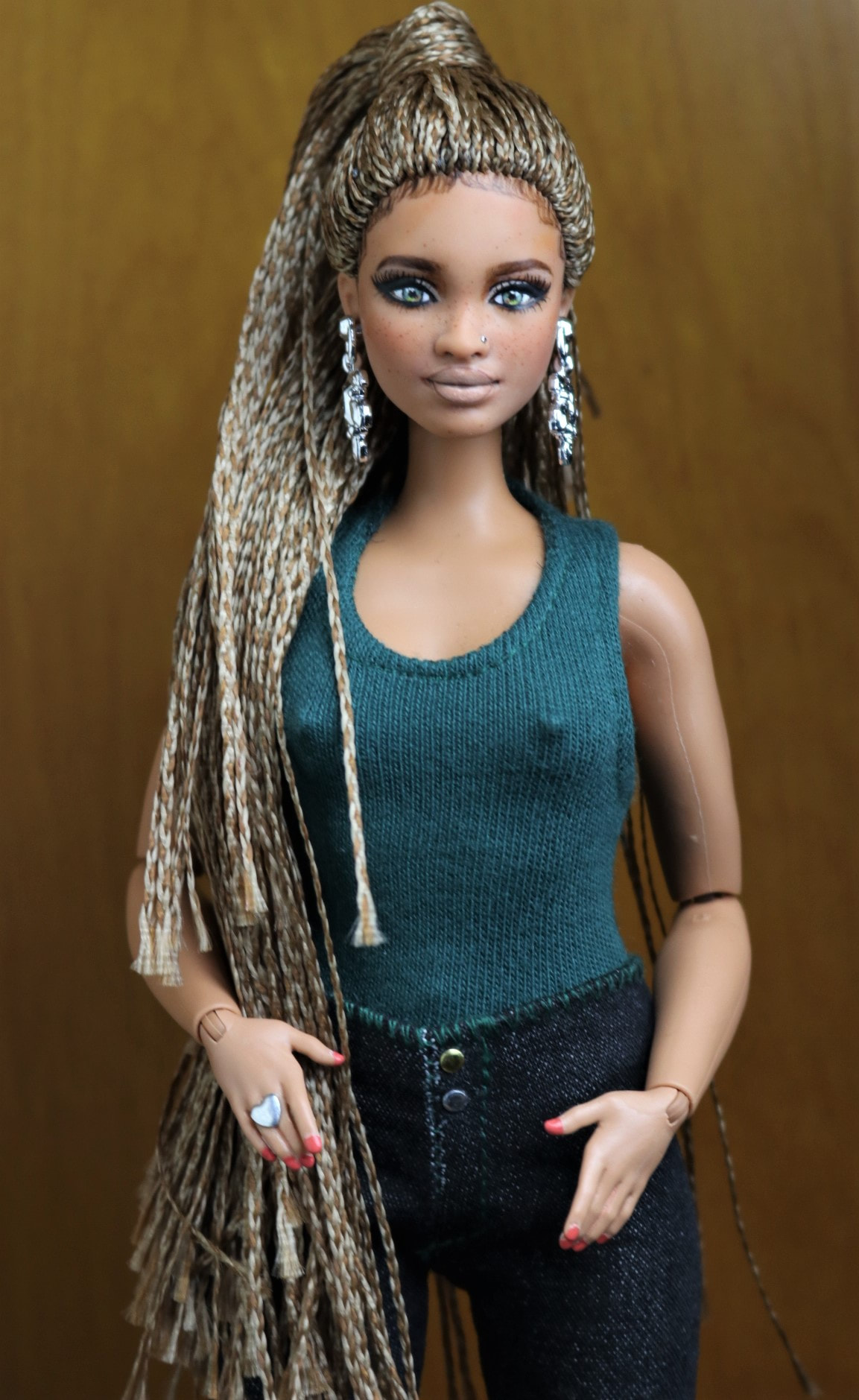 Kashi Hybridarticulated Customized Biracial Ooak Bmr1959 Braids Barbie Head On A Curvy